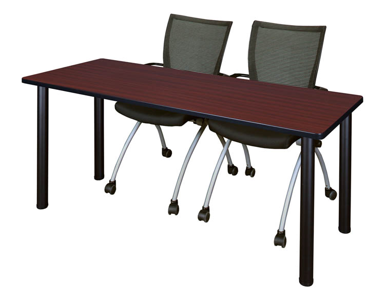 60" x 24" Training Table- Mahogany/ Black & 2 Apprentice Chairs- Black by Regency Furniture