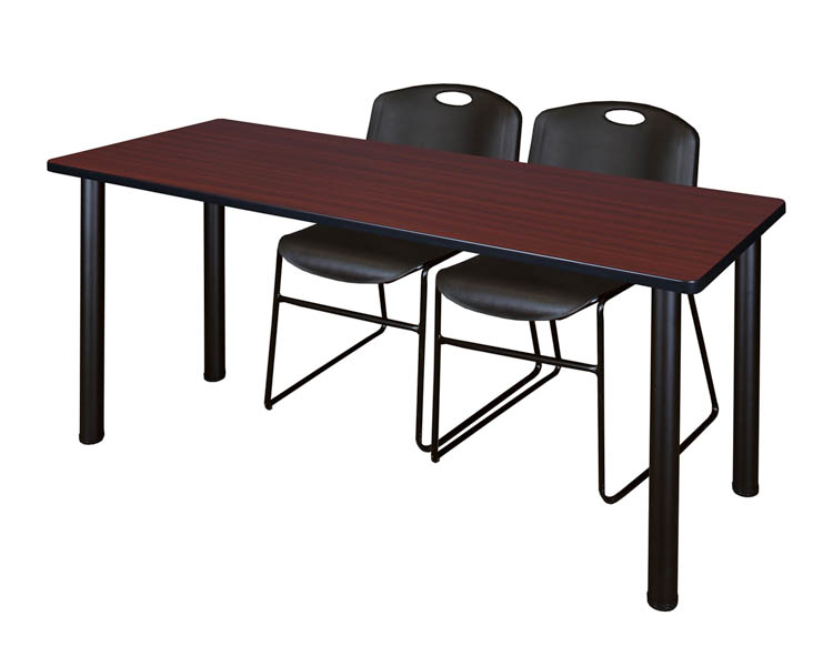 60" x 24" Training Table- Mahogany/ Black & 2 Zeng Stack Chairs by Regency Furniture