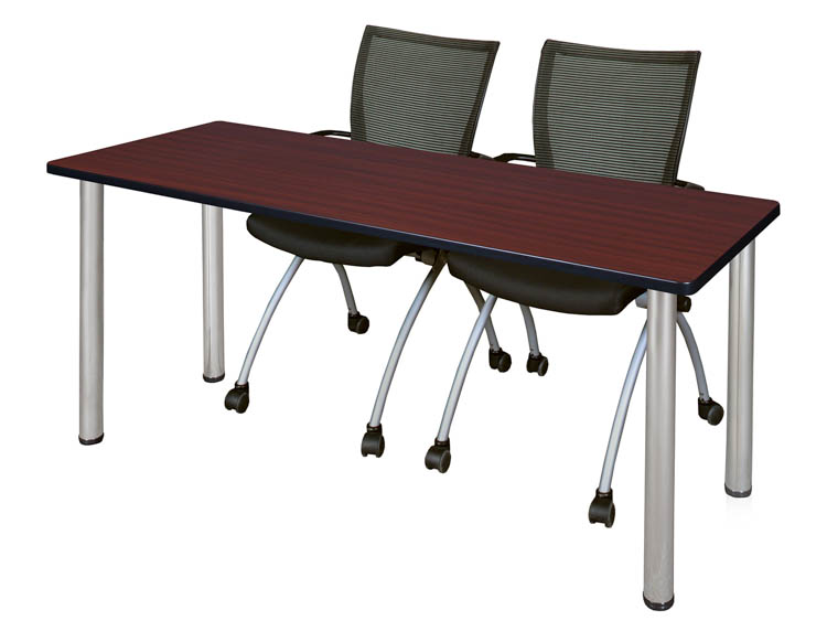 60" x 24" Training Table- Mahogany/ Chrome & 2 Apprentice Chairs- Black by Regency Furniture