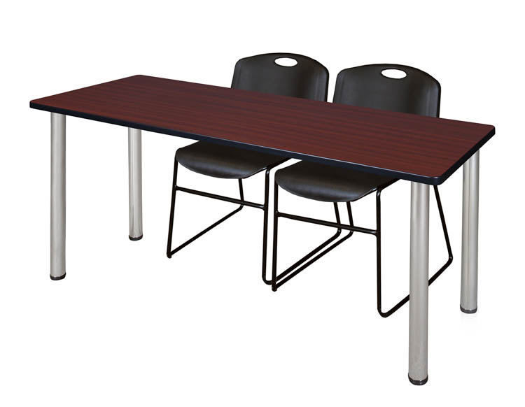 60" x 24" Training Table- Mahogany/ Chrome & 2 Zeng Stack Chairs by Regency Furniture