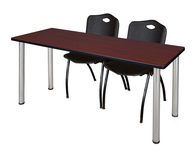 60" x 24" Training Table- Mahogany/ Chrome & 2 'M' Stack Chairs by Regency Furniture