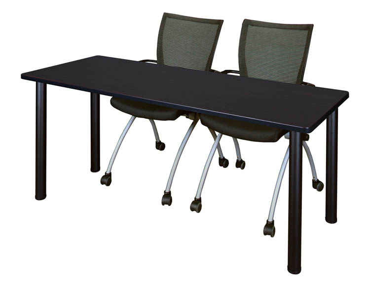 60" x 24" Training Table- Mocha Walnut/ Black & 2 Apprentice Chairs- Black by Regency Furniture