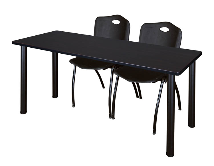 60" x 24" Training Table- Mocha Walnut/ Black & 2 'M' Stack Chairs by Regency Furniture