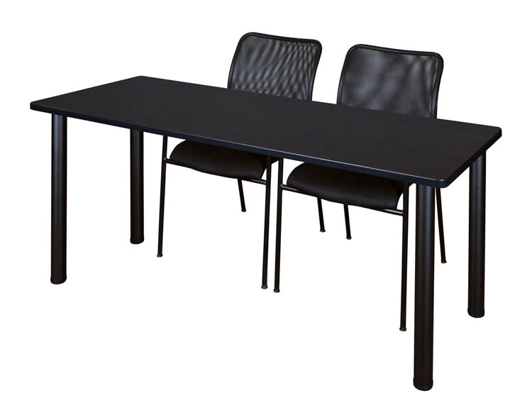 60" x 24" Training Table- Mocha Walnut/ Black & 2 Mario Stack Chairs by Regency Furniture