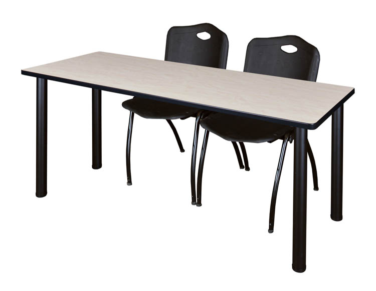 60" x 24" Training Table- Maple/ Black & 2 'M' Stack Chairs by Regency Furniture