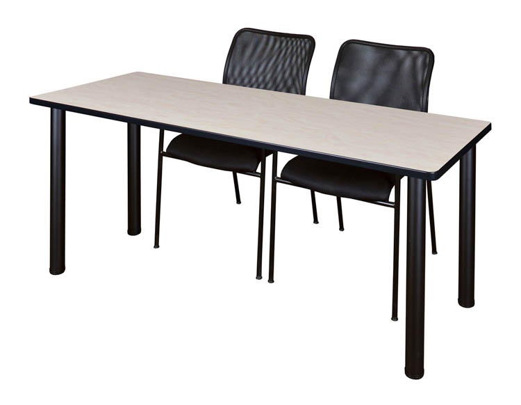 60" x 24" Training Table- Maple/ Black & 2 Mario Stack Chairs- Black by Regency Furniture