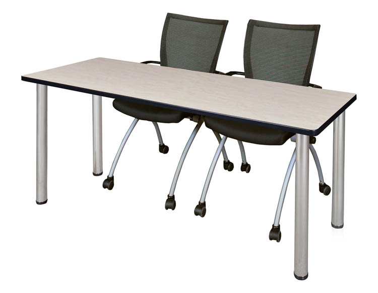 60" x 24" Training Table- Maple/ Chrome & 2 Apprentice Chairs- Black by Regency Furniture