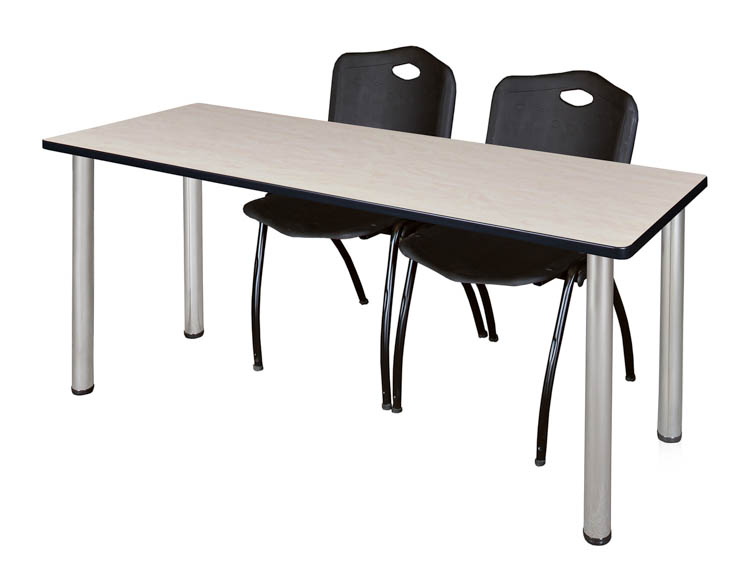 60" x 24" Training Table- Maple/ Chrome & 2 'M' Stack Chairs by Regency Furniture