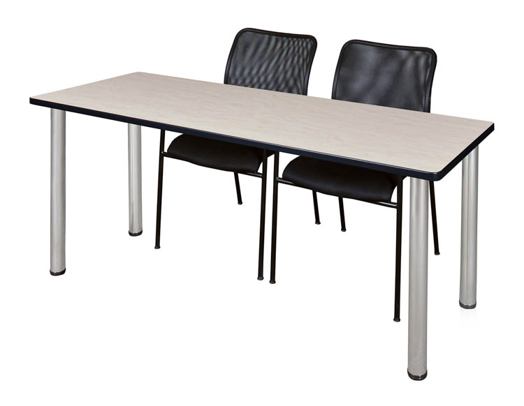 60" x 24" Training Table- Maple/ Chrome & 2 Mario Stack Chairs- Black by Regency Furniture