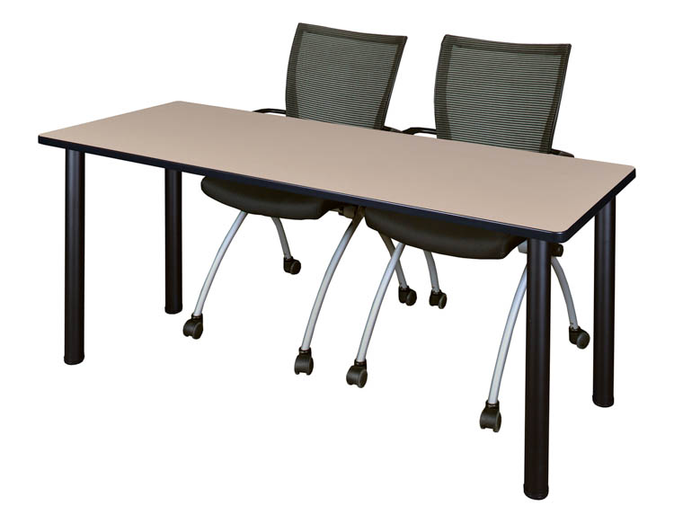 66" x 24" Training Table- Beige/ Black & 2 Apprentice Chairs- Black by Regency Furniture