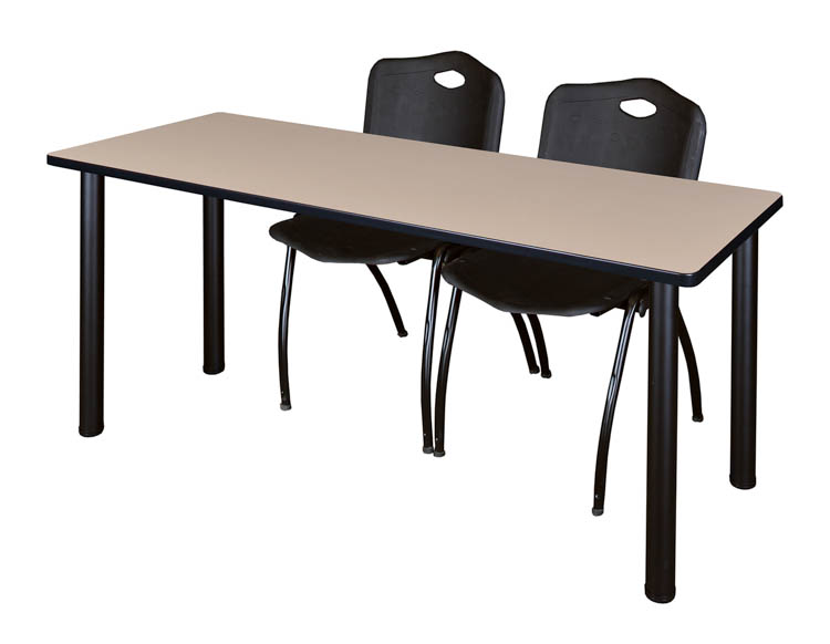 66" x 24" Training Table- Beige/ Black & 2 'M' Stack Chairs by Regency Furniture