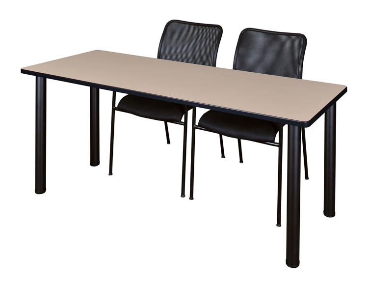 66" x 24" Training Table- Beige/ Black & 2 Mario Stack Chairs- Black by Regency Furniture