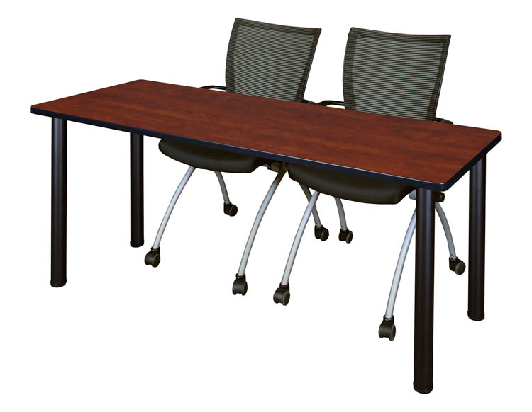 66" x 24" Training Table- Cherry/ Black & 2 Apprentice Chairs- Black by Regency Furniture