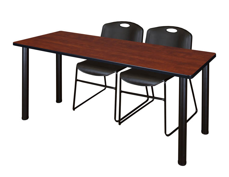 66" x 24" Training Table- Cherry/ Black & 2 Zeng Stack Chairs by Regency Furniture