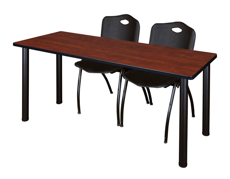 66" x 24" Training Table- Cherry/ Black & 2 'M' Stack Chairs by Regency Furniture