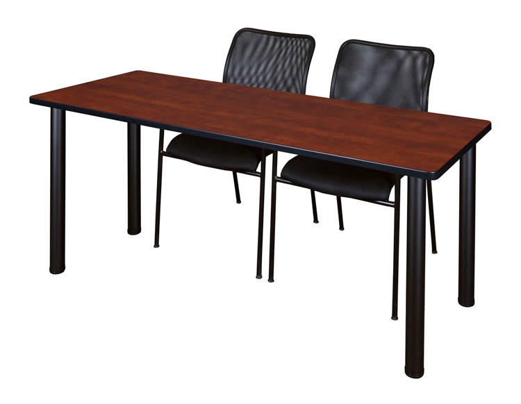 66" x 24" Training Table- Cherry/ Black & 2 Mario Stack Chairs- Black by Regency Furniture