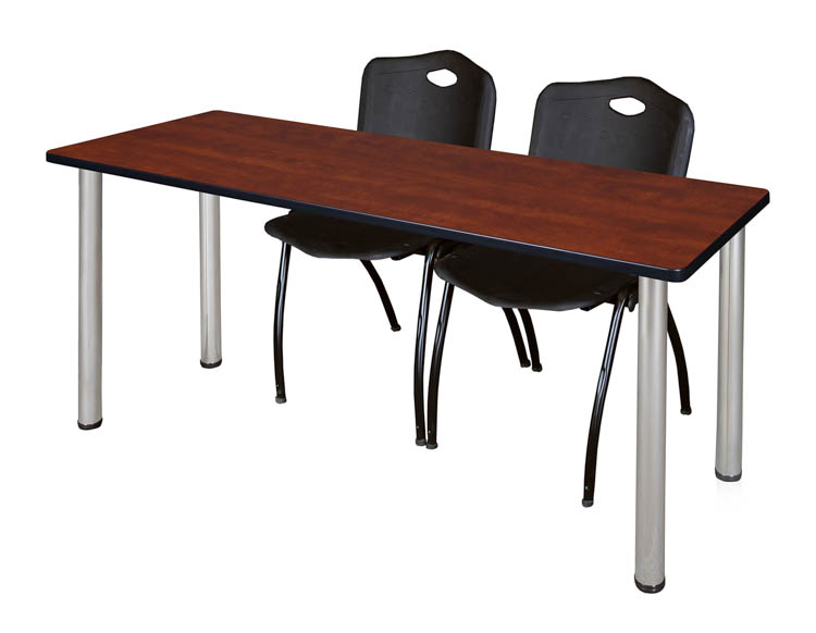 66" x 24" Training Table- Cherry/ Chrome & 2 'M' Stack Chairs by Regency Furniture