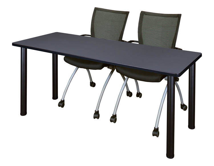 66" x 24" Training Table- Gray/ Black & 2 Apprentice Chairs- Black by Regency Furniture