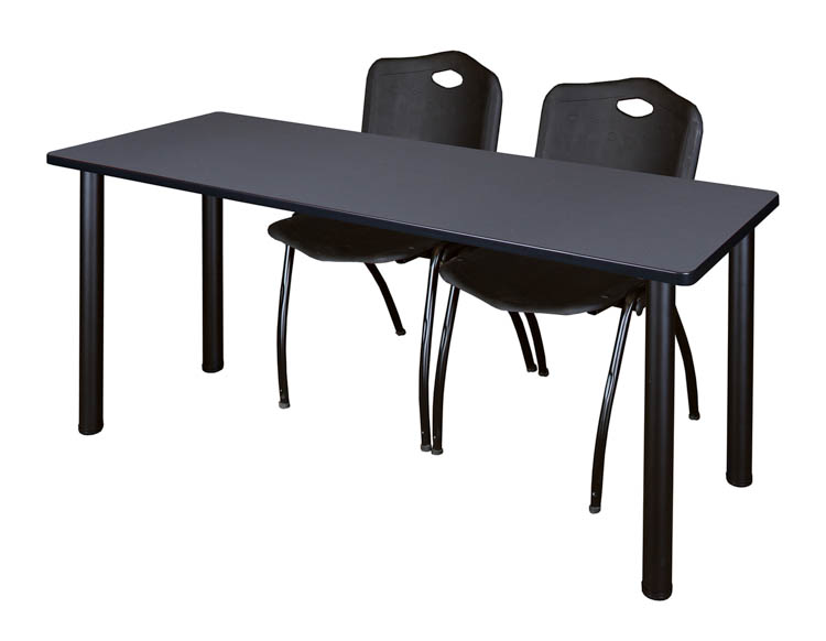 66" x 24" Training Table- Gray/ Black & 2 'M' Stack Chairs by Regency Furniture