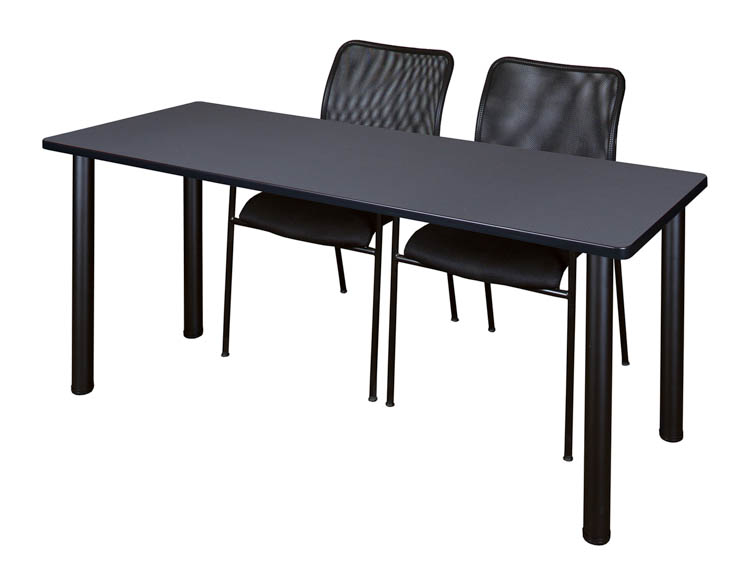 66" x 24" Training Table- Gray/ Black & 2 Mario Stack Chairs- Black by Regency Furniture