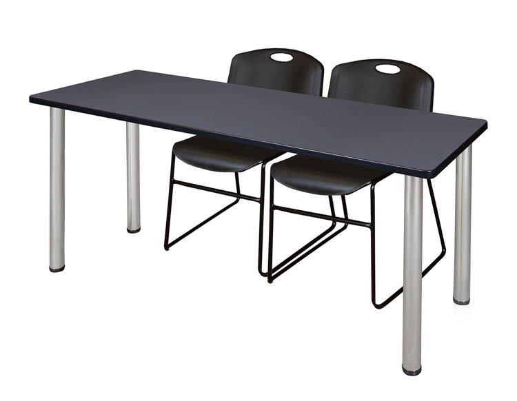 66" x 24" Training Table- Gray/ Chrome & 2 Zeng Stack Chairs by Regency Furniture