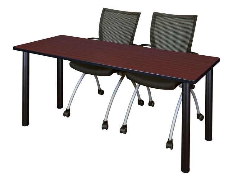 66" x 24" Training Table- Mahogany/ Black & 2 Apprentice Chairs- Black by Regency Furniture