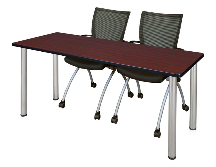 66" x 24" Training Table- Mahogany/ Chrome & 2 Apprentice Chairs- Black by Regency Furniture