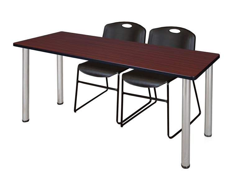 66" x 24" Training Table- Mahogany/ Chrome & 2 Zeng Stack Chairs by Regency Furniture