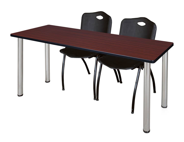 66" x 24" Training Table- Mahogany/ Chrome & 2 'M' Stack Chairs by Regency Furniture