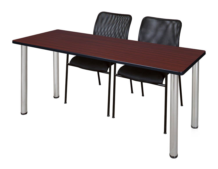 66" x 24" Training Table- Mahogany/ Chrome & 2 Mario Stack Chairs- Black by Regency Furniture