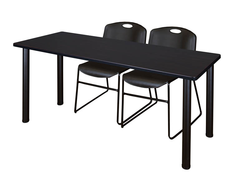 66" x 24" Training Table- Mocha Walnut/ Black & 2 Zeng Stack Chairs by Regency Furniture