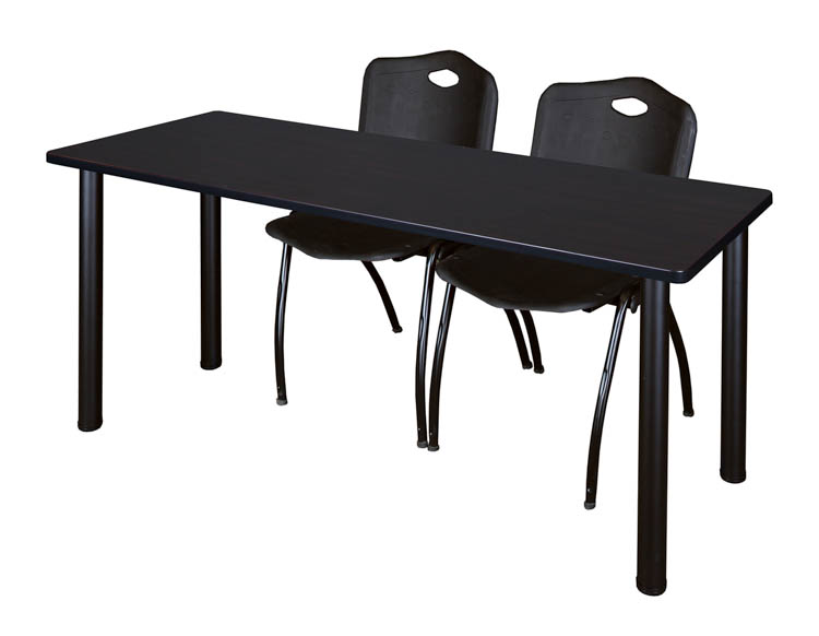 66" x 24" Training Table- Mocha Walnut/ Black & 2 'M' Stack Chairs by Regency Furniture