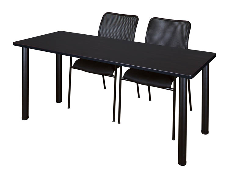 66" x 24" Training Table- Mocha Walnut/ Black & 2 Mario Stack Chairs- Black by Regency Furniture