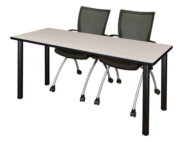 66" x 24" Training Table- Maple/ Black & 2 Apprentice Chairs- Black by Regency Furniture