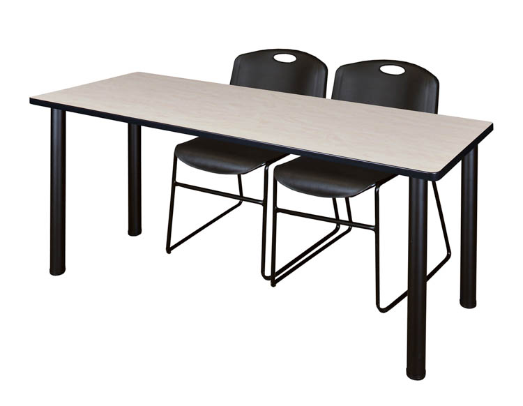 66" x 24" Training Table- Maple/ Black & 2 Zeng Stack Chairs by Regency Furniture