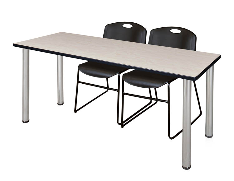 66" x 24" Training Table- Maple/ Chrome & 2 Zeng Stack Chairs by Regency Furniture