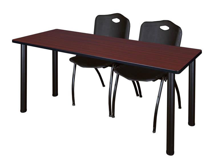 72" x 24" Training Table- Mahogany/ Black & 2 'M' Stack Chairs by Regency Furniture