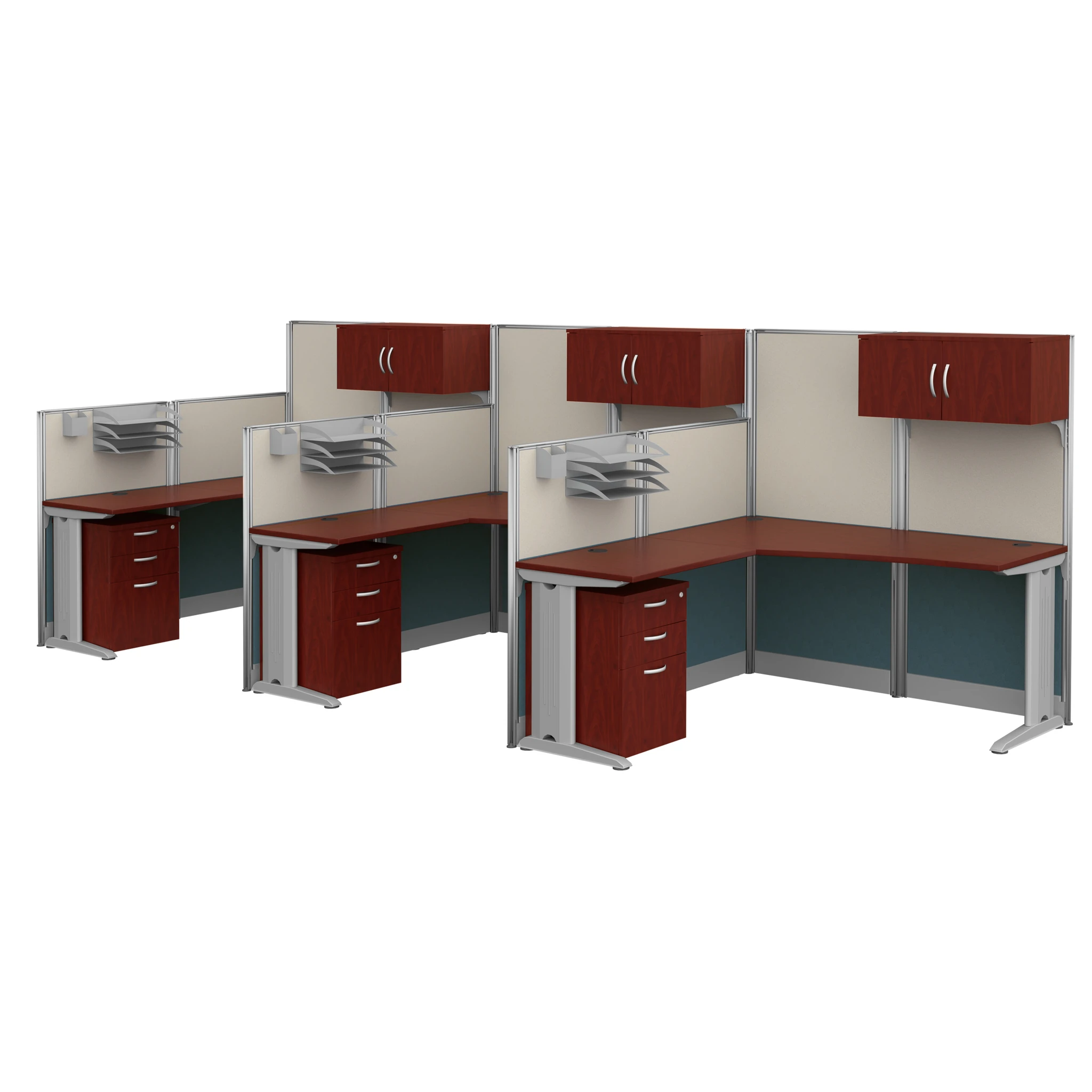 Regency Instant Office 63H x 193W 3 Person L-Shaped Cubicle Workstation with Storage, Cherry (IO006H, Paper | Quill