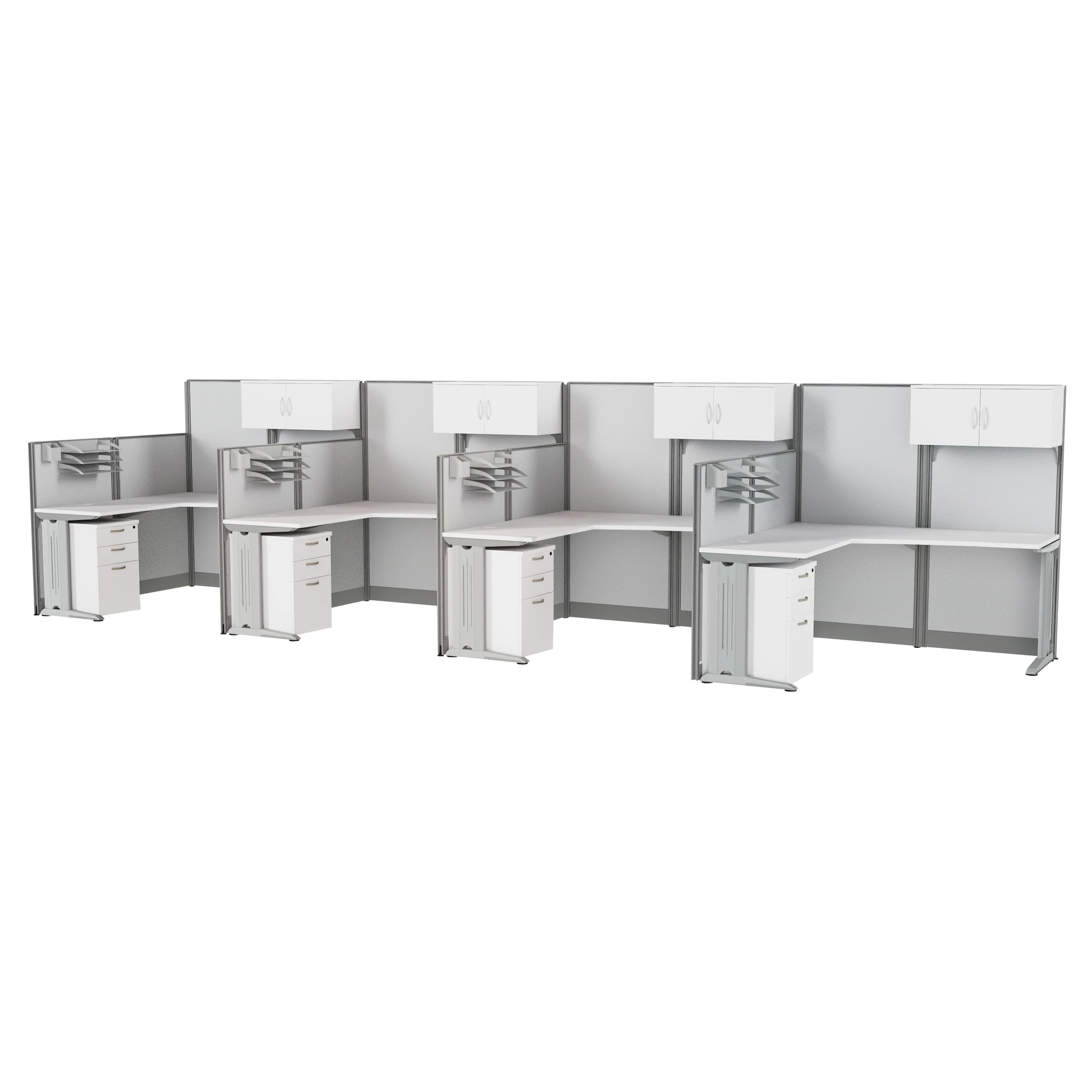 Regency Instant Office 63H x 258W 4 Person L-Shaped Cubicle Panel Workstation with Storage, White (I, Paper | Quill