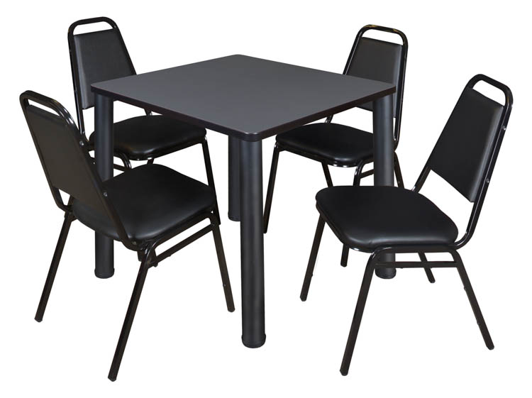 30" Square Breakroom Table- Gray/ Black & 4 Restaurant Stack Chairs- Black by Regency Furniture