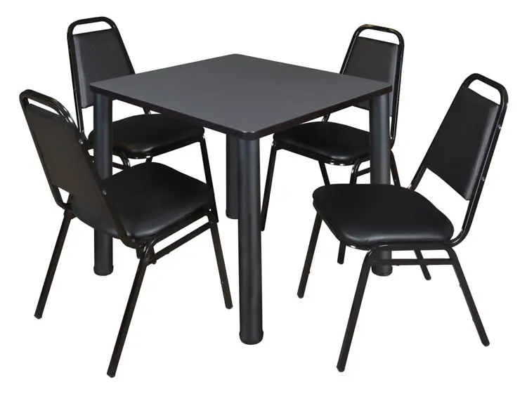 Cafeteria Table 30in Square with Post-Legs and 4 Stack Chairs by Regency Furniture