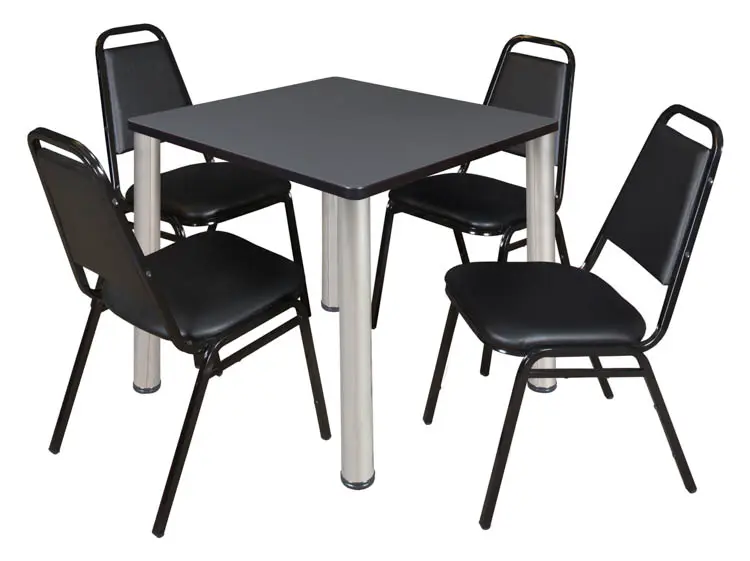 Cafeteria Table 30in Square with Post-Legs and 4 Stack Chairs by Regency Furniture