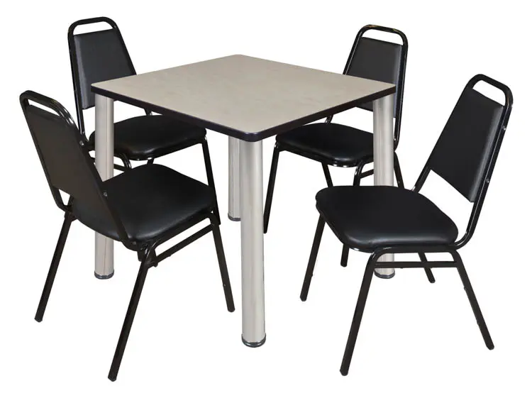 Cafeteria Table 30in Square with Post-Legs and 4 Stack Chairs by Regency Furniture