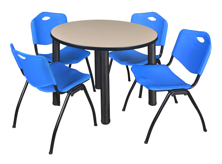 36" Round Breakroom Table- Beige/ Black & 4 'M' Stack Chairs by Regency Furniture