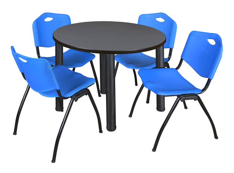 36" Round Breakroom Table- Gray/ Black & 4 'M' Stack Chairs by Regency Furniture