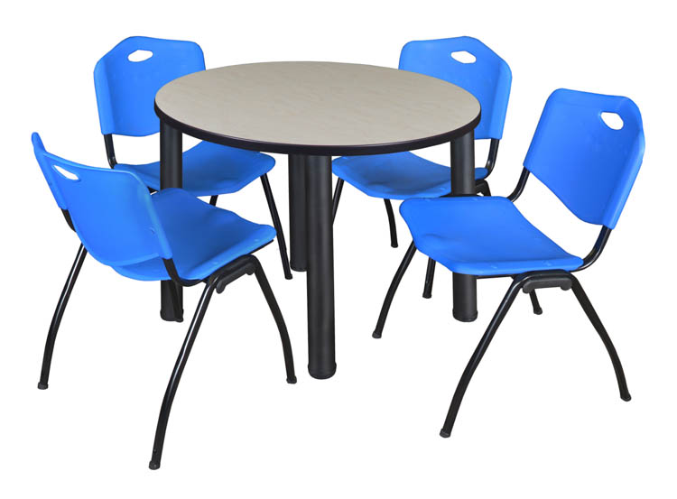 36" Round Breakroom Table- Maple/ Black & 4 'M' Stack Chairs by Regency Furniture