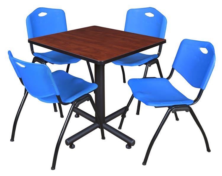 30" Square Breakroom Table- Cherry & 4 'M' Stack Chairs by Regency Furniture