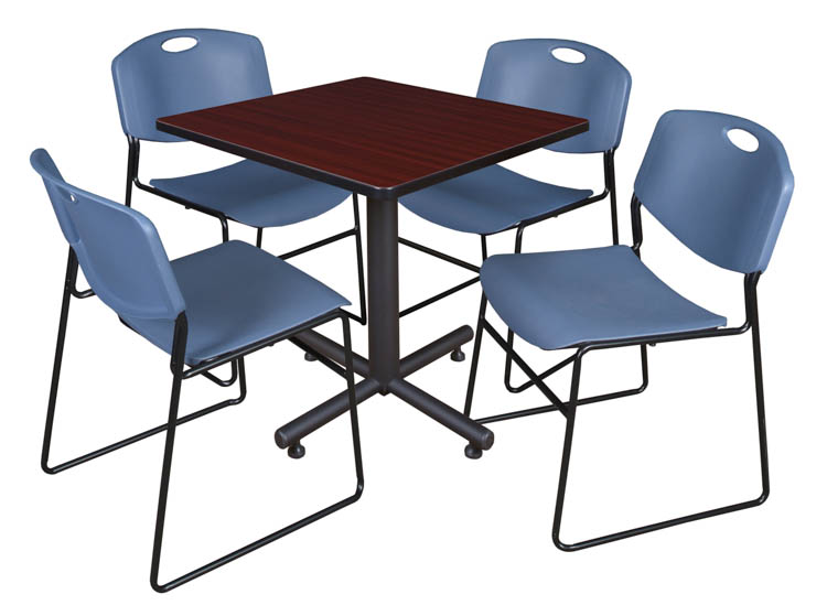 30" Square Breakroom Table- Mahogany & 4 Zeng Stack Chairs by Regency Furniture