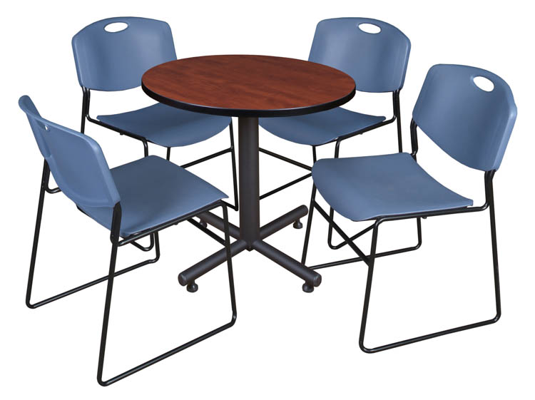 30" Round Breakroom Table- Cherry & 4 Zeng Stack Chairs by Regency Furniture