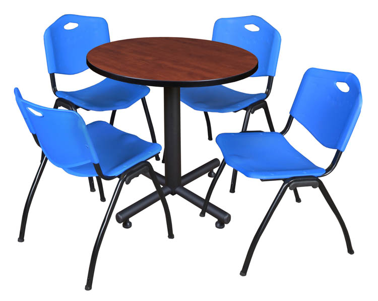 30" Round Breakroom Table- Cherry & 4 'M' Stack Chairs by Regency Furniture